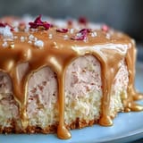 Decadent pink Rosé Velvet Cake, showcasing a luscious gold ganache drip.
