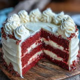 A vibrant Juneteenth Red Velvet Cake with luscious cream cheese frosting.