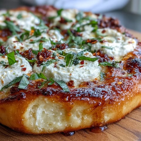 Slice of Hot Honey Ricotta Pizza on a plate, drizzled with spicy honey, ready to serve for an easy weeknight dinner.