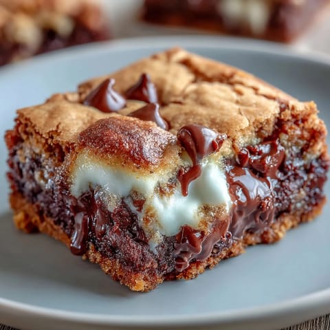 Gooey smores brownie mix cookies topped with toasted marshmallows and graham cracker crumbs.