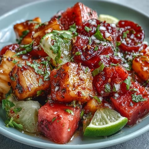 Bright, juicy mango chunks dusted with chili-lime seasoning and fresh lime juice, served in colorful fruit cups perfect for summer snacking.