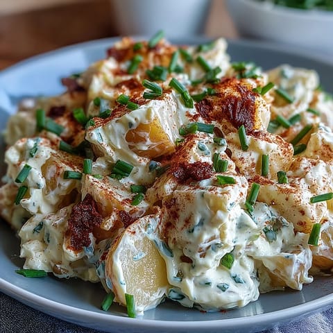 Creamy Classic Deviled Egg Potato Salad with tender potatoes and tangy mustard dressing, perfect for picnics and family gatherings.