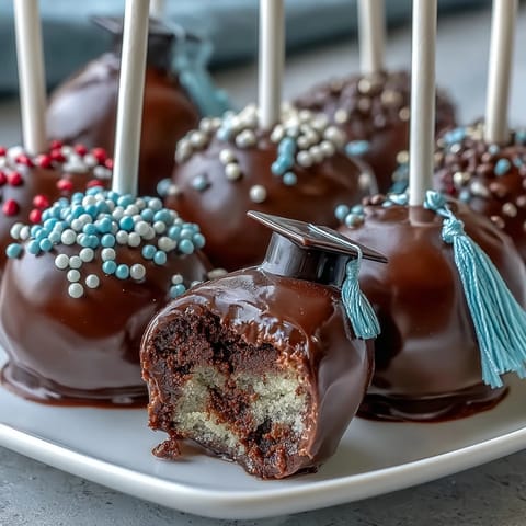 Graduation cake pops in school colors, dipped in vibrant candy coating and decorated with edible glitter.