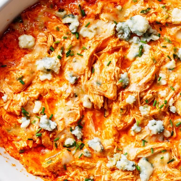 Warm and creamy buffalo chicken dip loaded with shredded chicken and cheese.