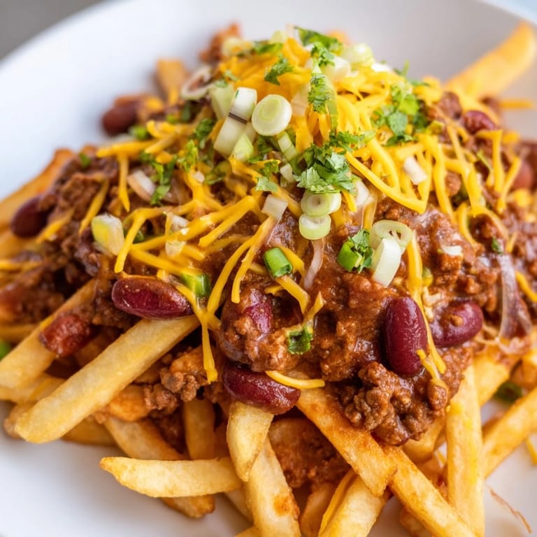 Restaurant-style Chili Cheese Fries served hot and bubbling, perfect for sharing at game day gatherings.