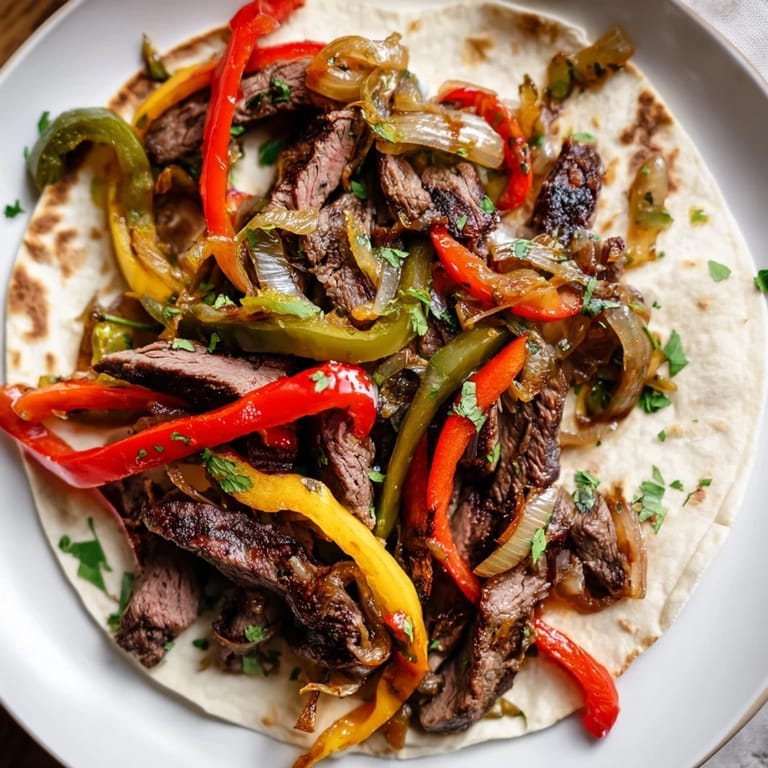 Freshly warmed flour tortillas are ready to be filled with juicy steak and peppers for delicious Steak Fajitas.