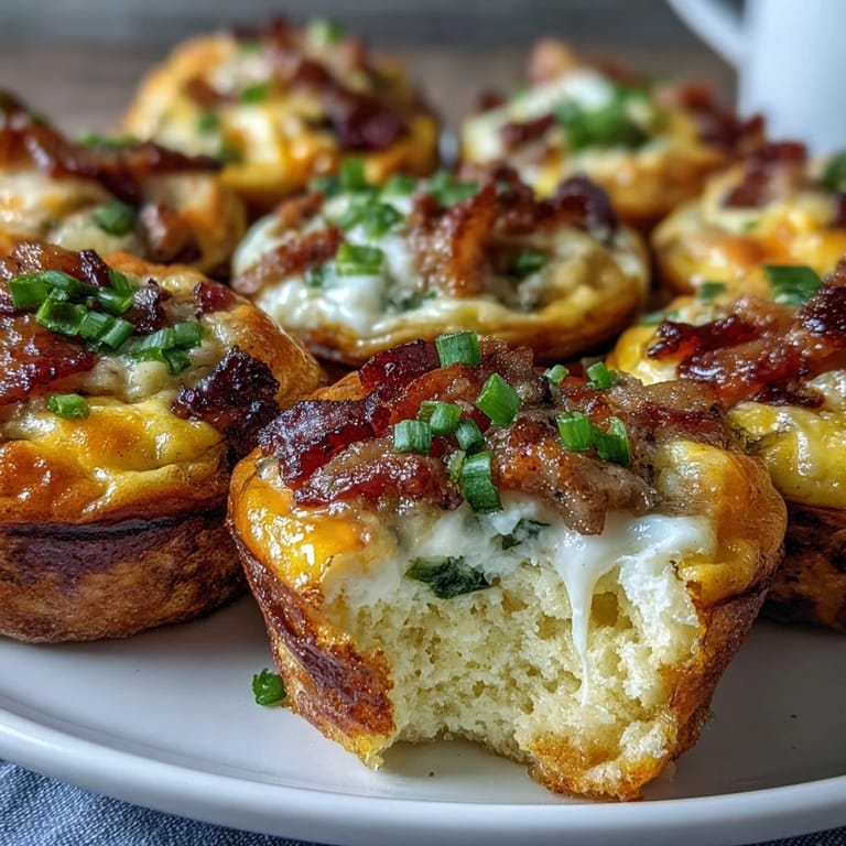 Handheld Breakfast Egg Muffins topped with cheddar and bacon, perfect for a quick keto-friendly breakfast or brunch buffet.