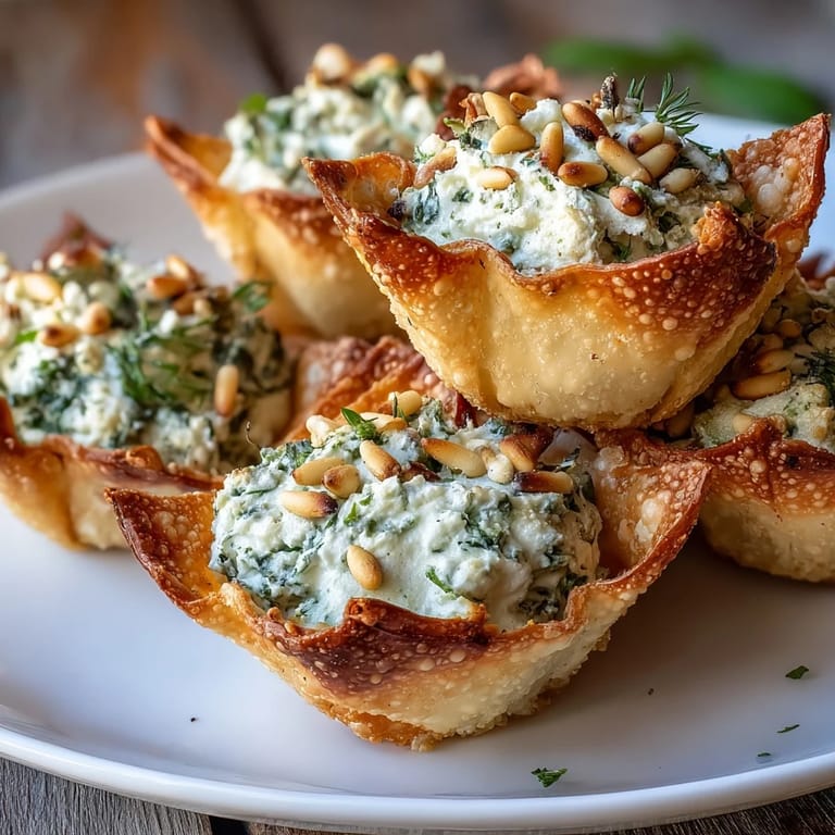 Close-up of Mediterranean Spinach and Feta Cheese Crisps highlighting golden edges and fresh parsley garnish.