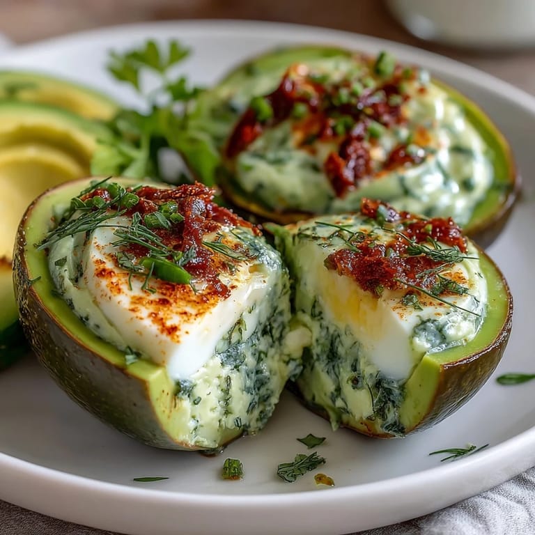Bright green avocado deviled eggs served chilled, featuring a smooth, tangy filling perfect for spring gatherings and picnics.