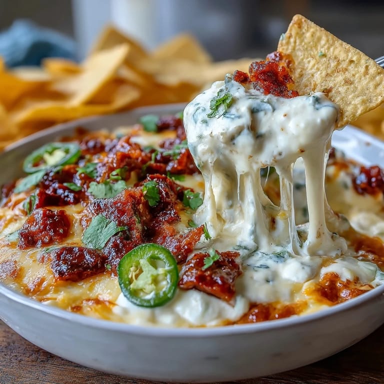 Festive cheese dip loaded with savory Mexican chorizo, jalapeños, and avocado, perfect for Cinco de Mayo celebrations or game day gatherings.  