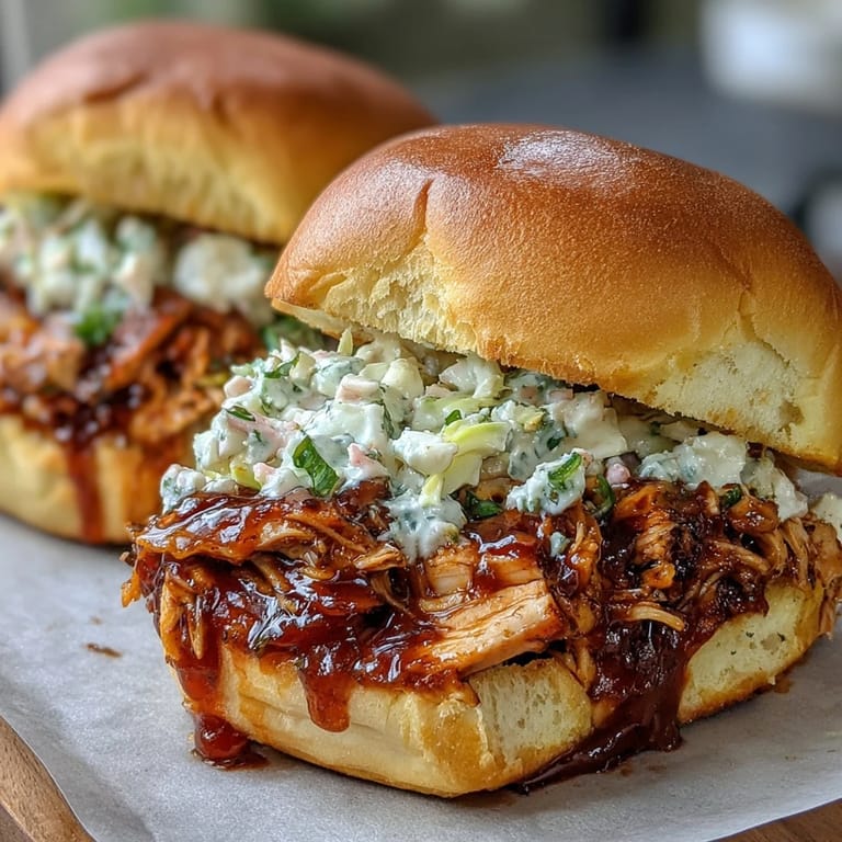 3. Tender BBQ chicken slow-simmered to perfection, nestled in a soft bun and finished with zesty coleslaw for a satisfying meal.