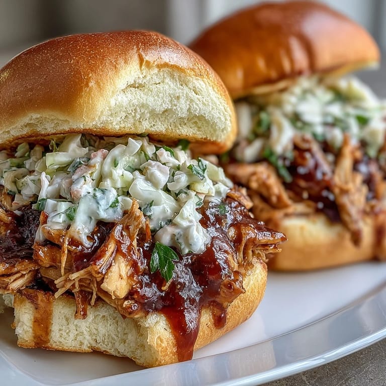 2. Slow-cooked shredded chicken drenched in tangy barbecue sauce, served on a toasted bun with a crunchy coleslaw topping.  
