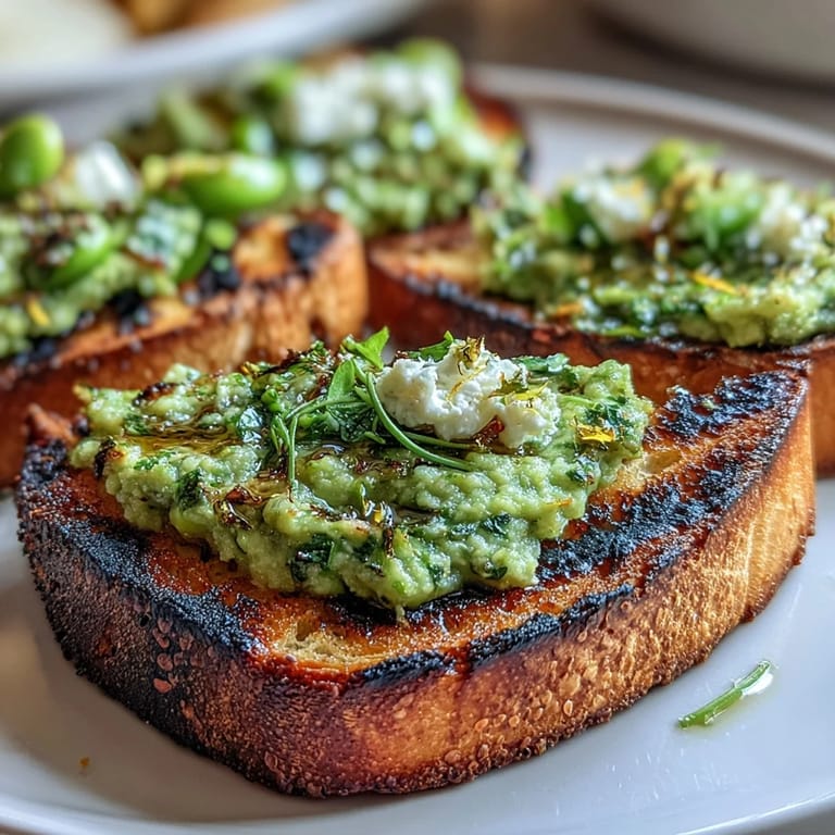 Taste of spring: fava bean and mint bruschetta on perfectly charred sourdough slices.
