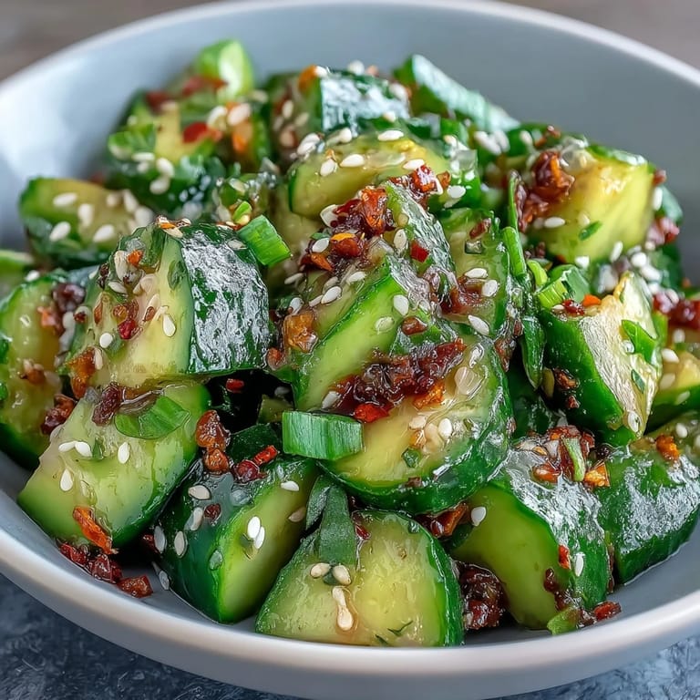Creamy smashed cucumber and avocado salad, glistening with sesame-ginger dressing.
