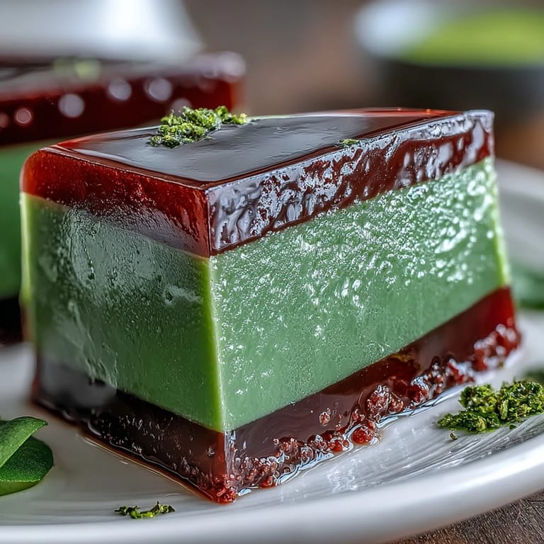 Sweet red bean and green tea Yokan, glistening and perfectly set for serving.
